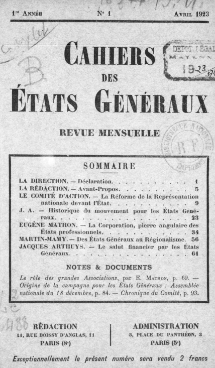 Cahiers des États généraux (1923-1925)