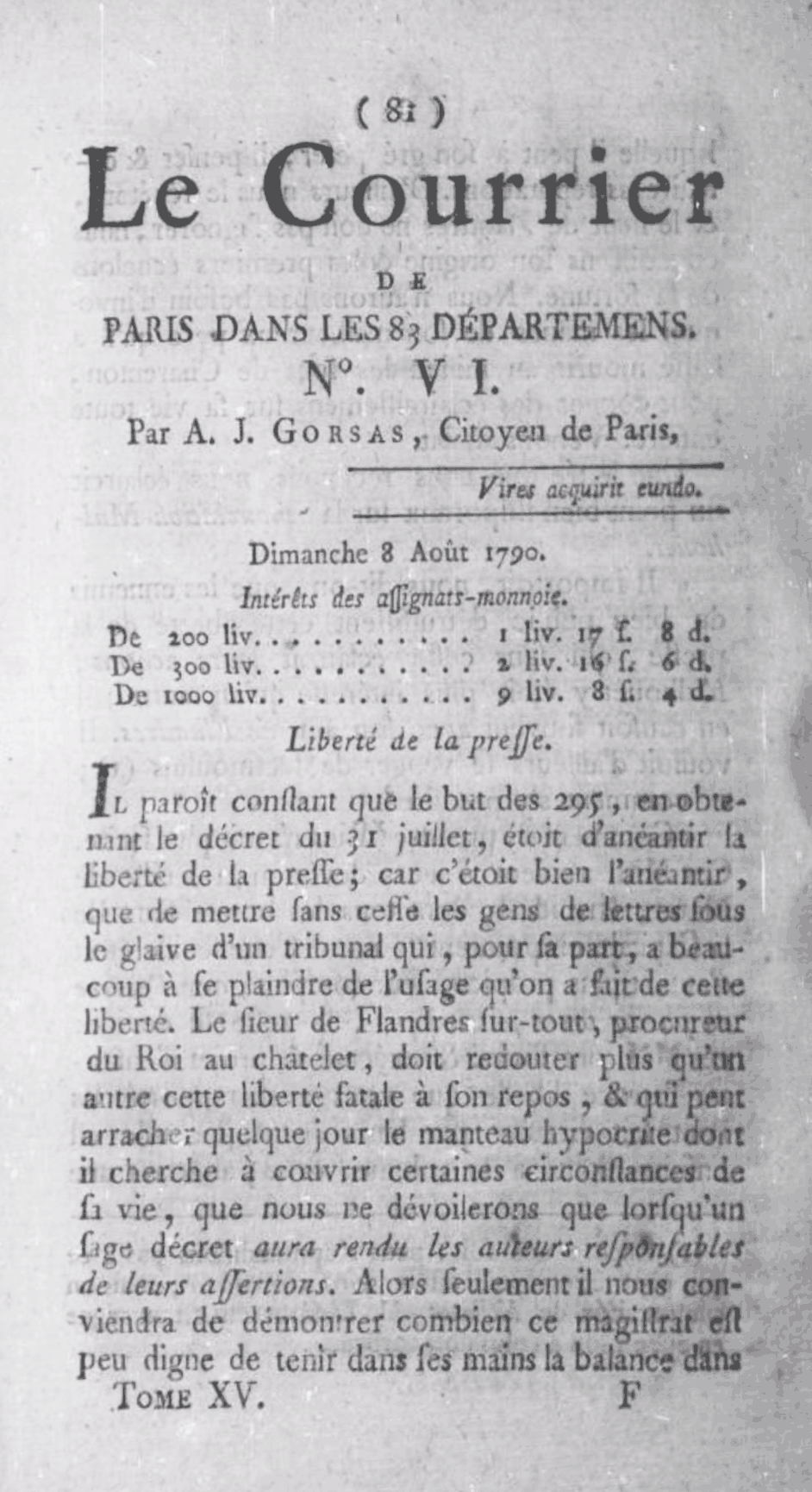 Le Courrier de Paris dans les 83 départements (1790-1791)