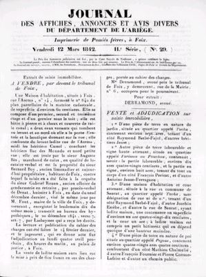 Journal des affiches, annonces et avis divers du département de l'Ariège (1830-1845)