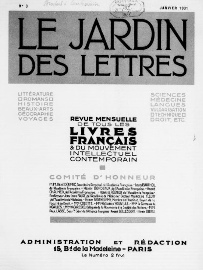 Le Jardin des lettres (1930-1939)