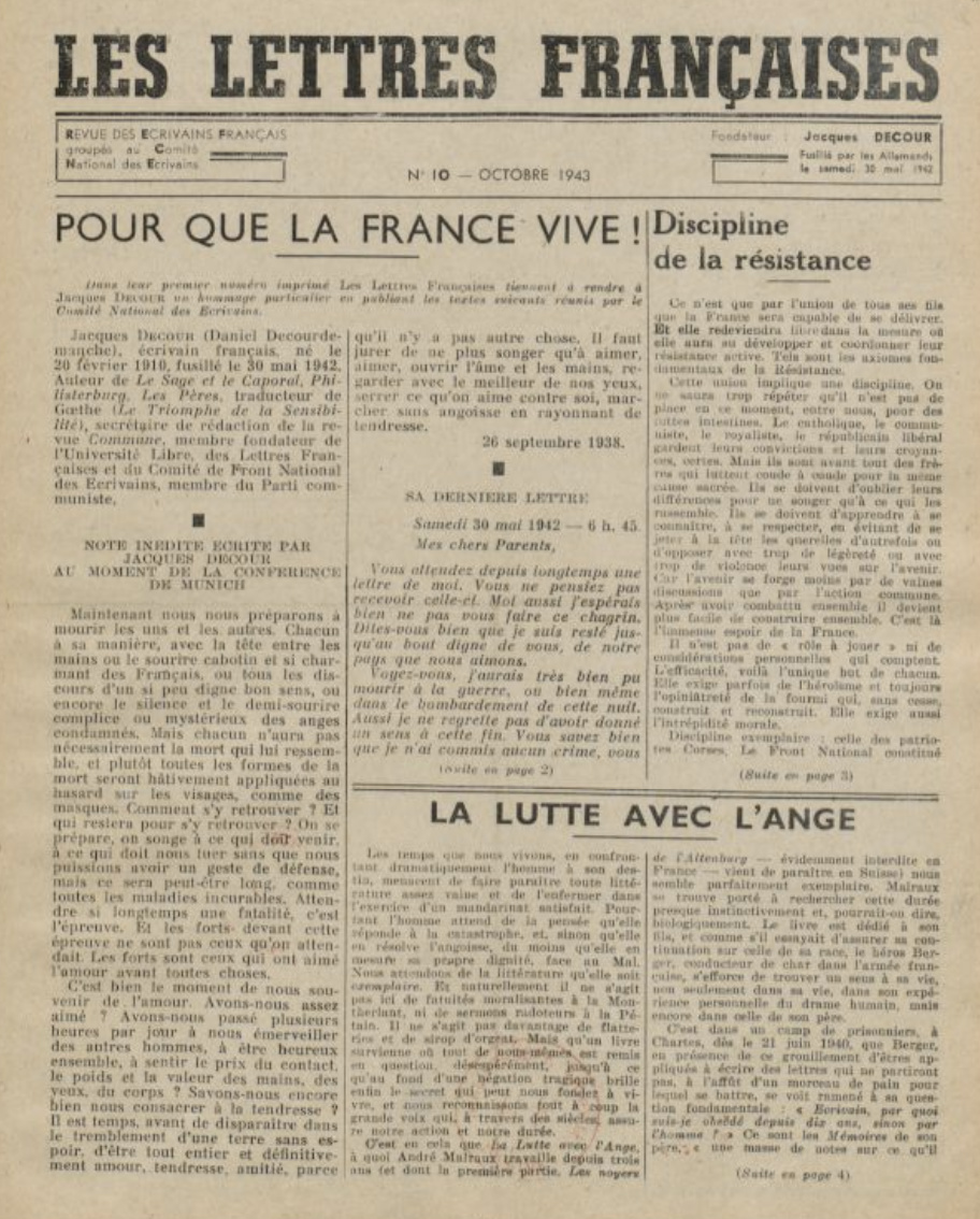 Les Lettres françaises  RetroNews - Le site de presse de la BnF