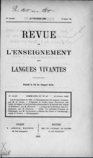 Revue de l'enseignement des langues vivantes (1884-1940)