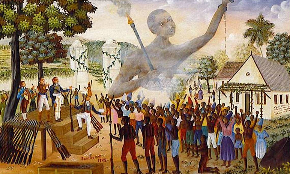 « Sonthonax distribue des armes aux esclaves, 29 août 1793 », tableau d'Eddy Jacques - source : Collection Haïti-500 Ans