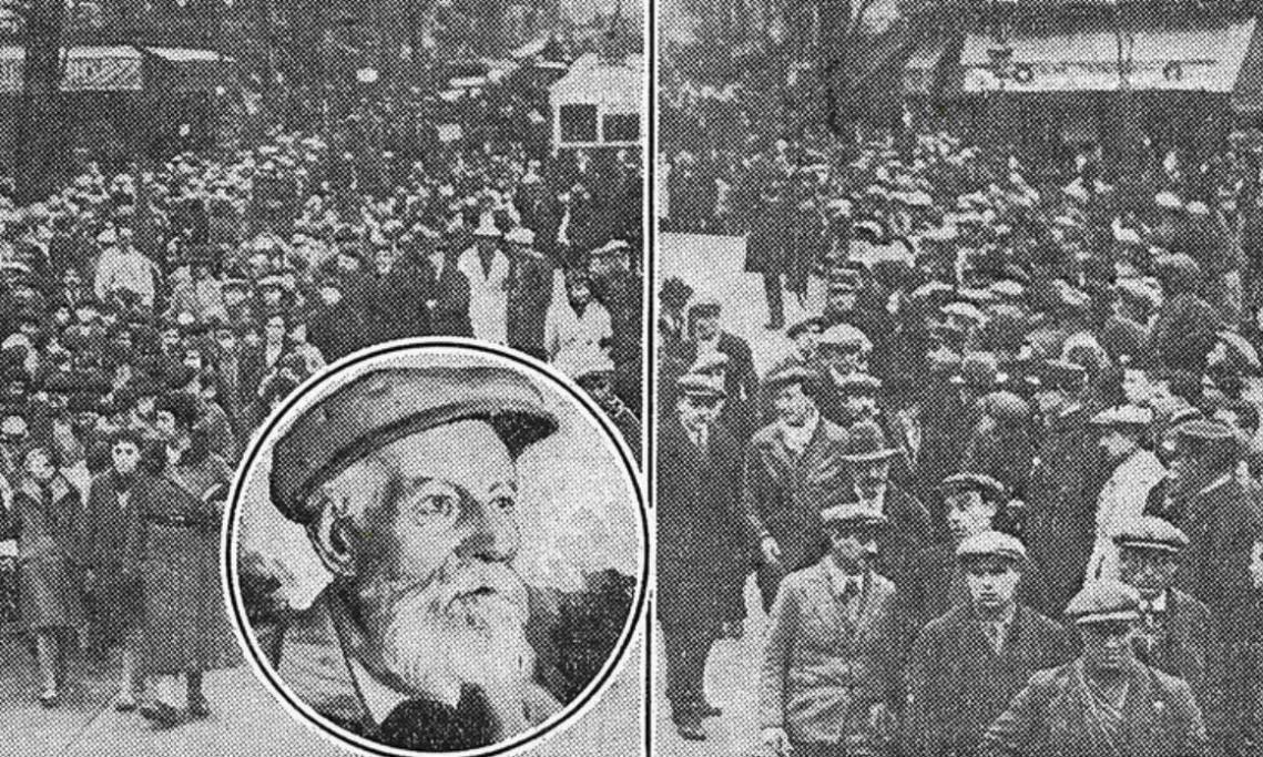 Défilé d'ouvriers bronziers lors des obsèques de Zéphirin Camélinat, figure de la Grève des bronziers puis de la Commune, L'Humanité, 1933 - source : RetroNews-BnF