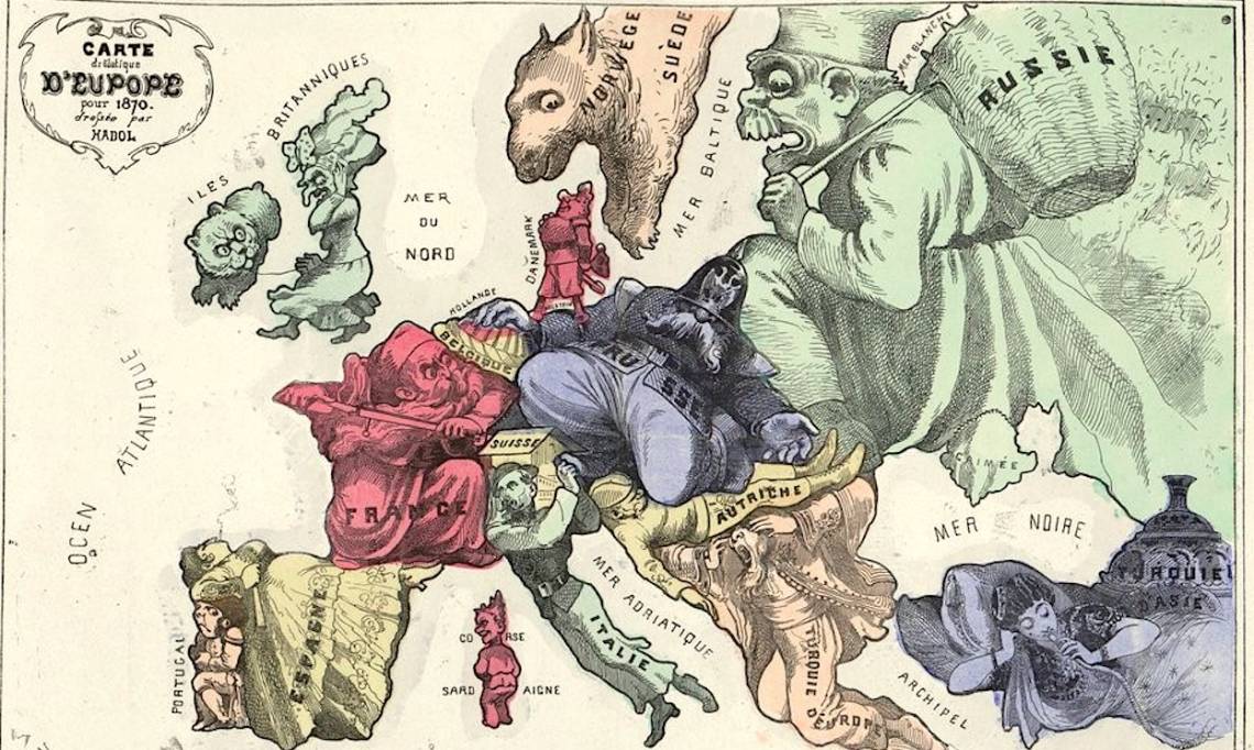 « Carte drôlatique d'Europe pour 1870 » par Hadol et Marchandeau, 1870 - source : Gallica-BnF