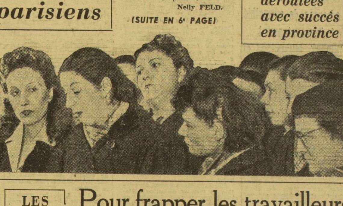 Photo de Parisiennes réunies en amont de la Journée internationale des femmes, L’Humanité, mars 1950 - source : RetroNews-BnF