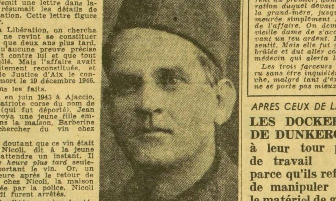 Photo de Jean Nicoli, Résistant communiste corse exécuté par l’occupant fasciste, Ce Soir, 1950 - source : RetroNews-BnF