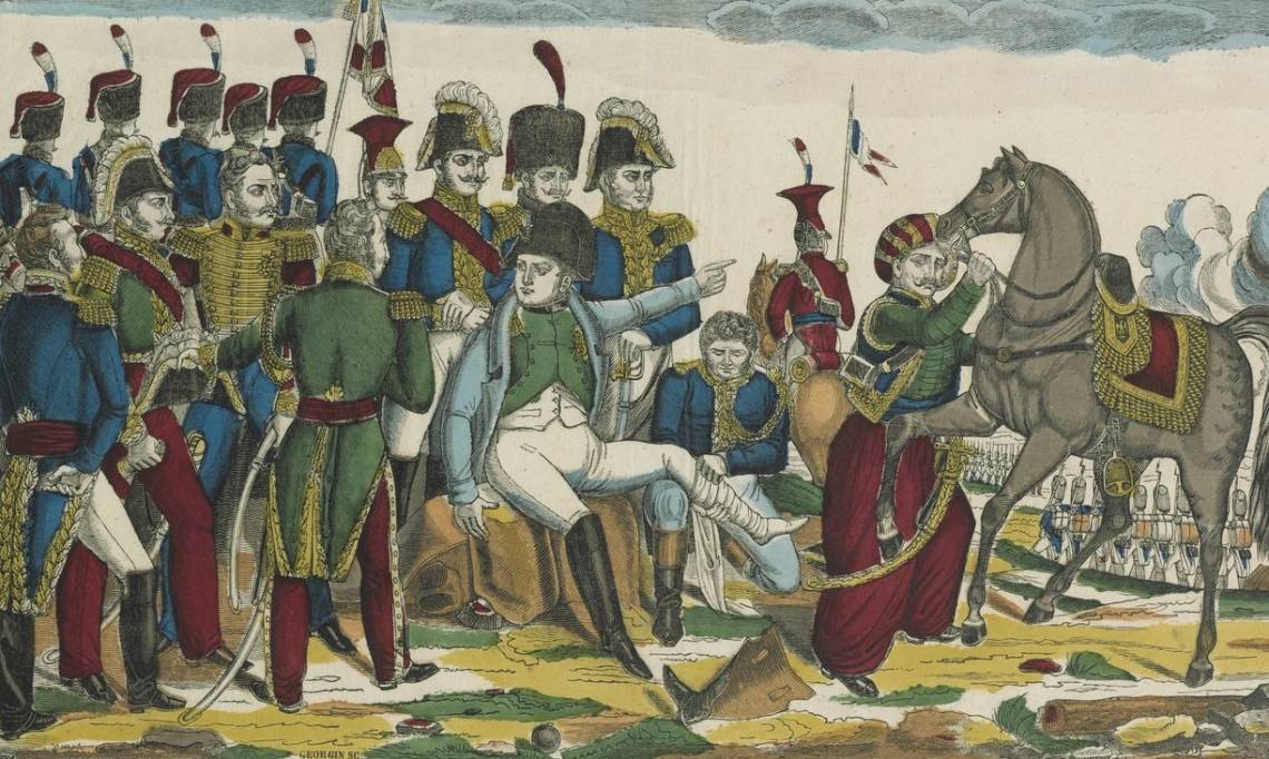 Napoléon blessé à Rattisbone, image d'Epinal, 1834 - source : Gallica-BnF