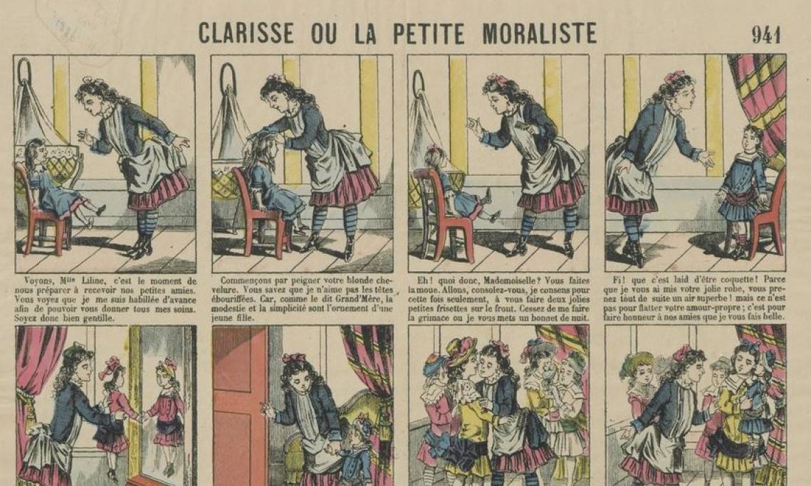 Clarisse ou la petite moraliste, petit précis de savoir-vivre destiné aux enfants, Imagerie d'Epinal, 1886 - source : Gallica-BnF