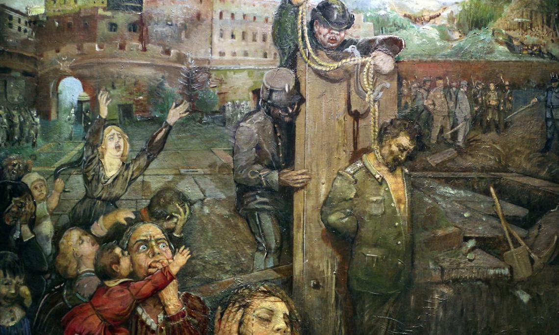 « L'exécution de Cesare Battisti », tableau du peintre italien Carlo Barbieri, 1934 - source : WikiCommons