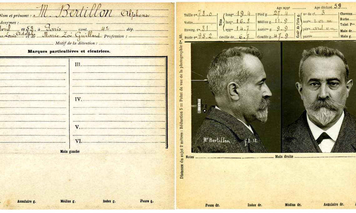 Fiche anthropométrique d'Alphonse Bertillon, par lui-même, 1912 - source : Collections historiques du Service Régional d'Identité Judiciaire de Paris