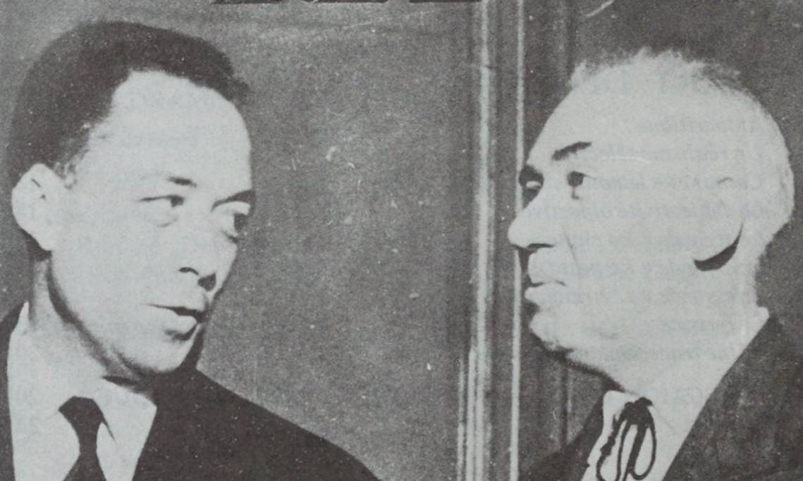 Albert Camus et son ami le philosophe Jean Grenier, photo coll. Viollet, circa 1950 - source : Gallica-BnF 