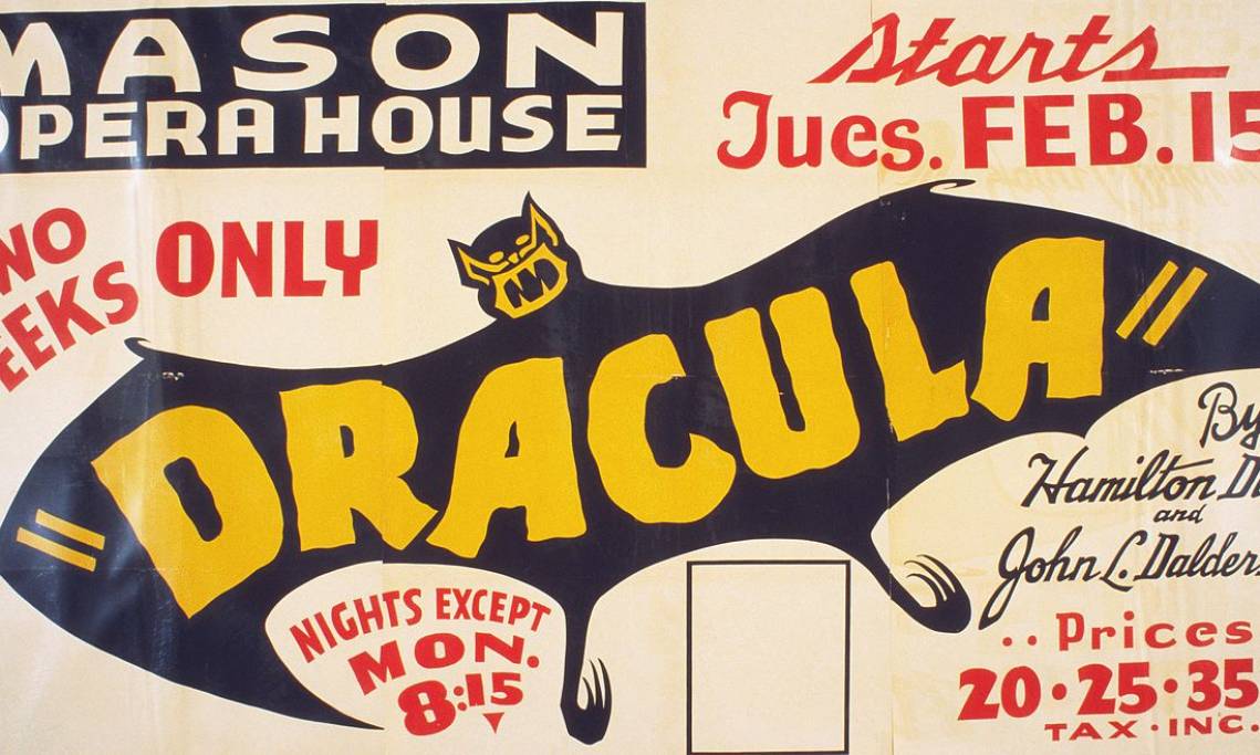 Affiche promotionnelle en faveur de la pièce de théâtre « Dracula » de Deane et Baldertstone jouée à Los Angeles, 1924 - source : WikiCommons