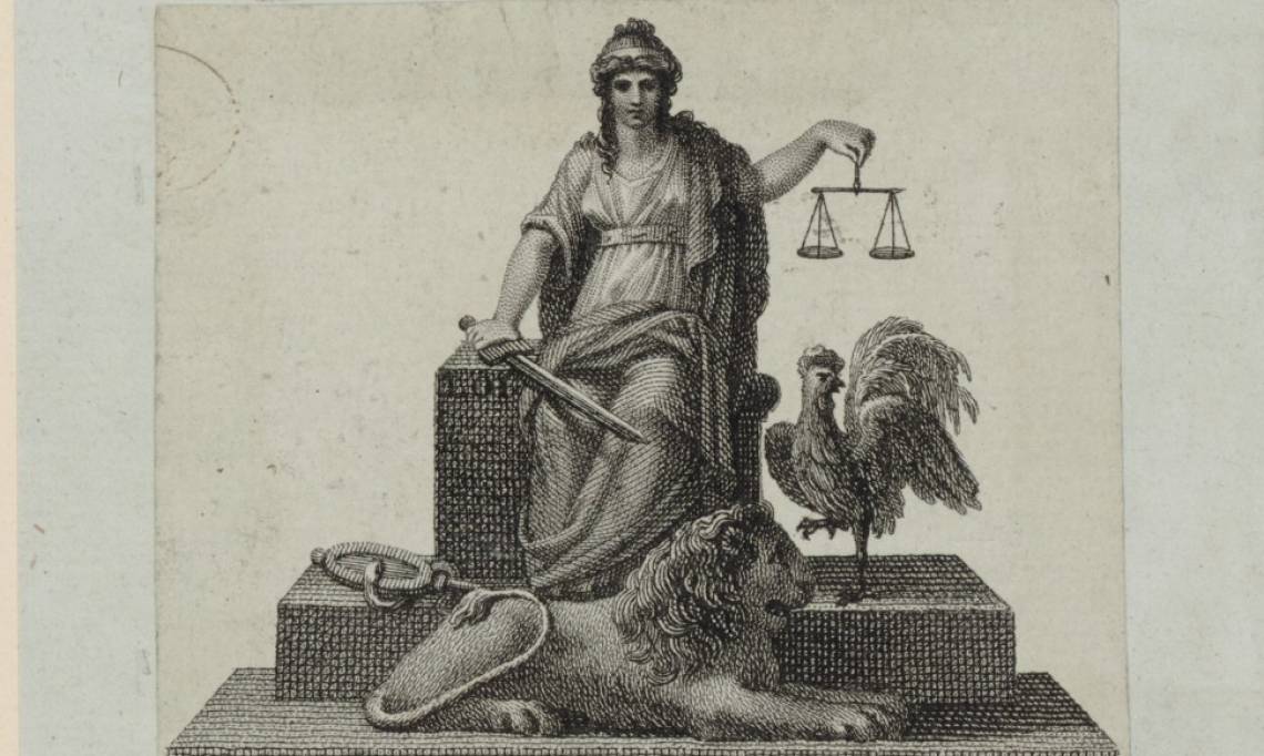 Allégorie de la Justice par Roger, Barthélemy, circa fin du XVIIIe siècle - source : Gallica-BnF