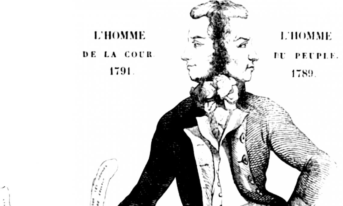 Caricature du député du Dauphiné Antoine Barnave en Janus, car considéré comme un politicien jouant double-jeu, circa 1791 - source : WikiCommons