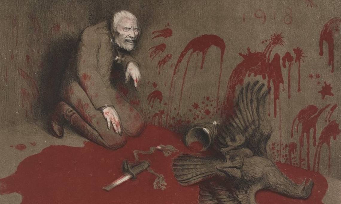 « Guillaume II déchu », gravure de Jean Veber, 1918 - source : Gallica-BnF