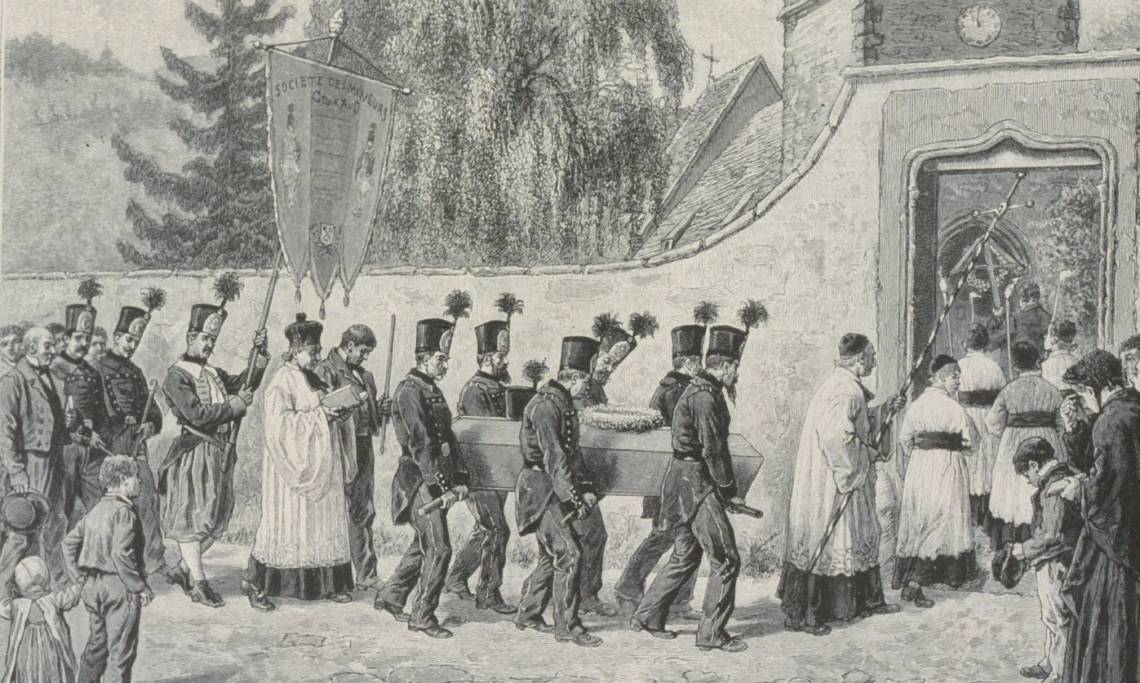 Enterrement d'un mineur, par Frédéric Théodore, 1889 - source : Gallica-BnF
