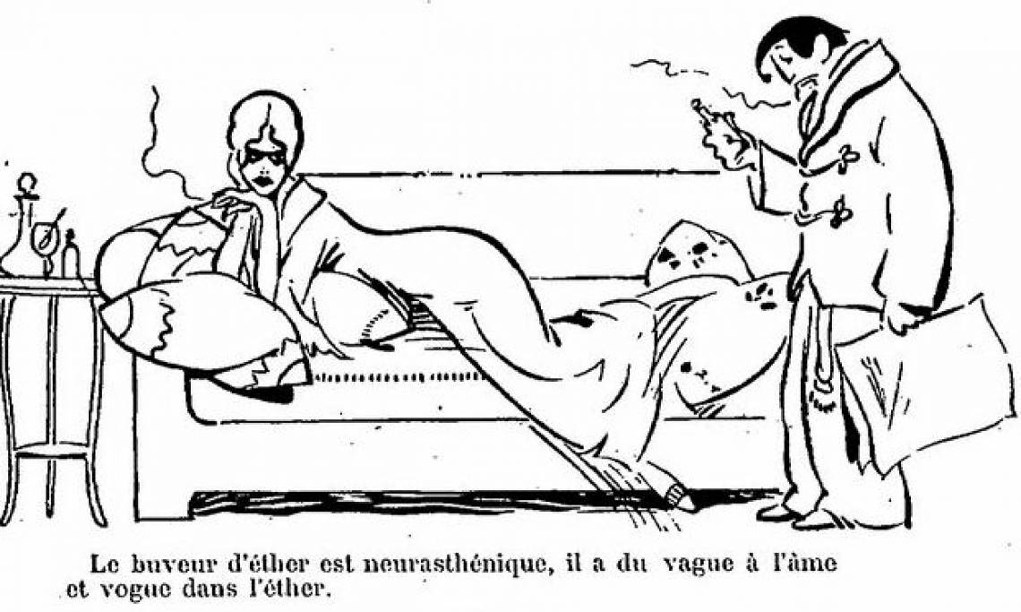 Un buveur d'éther « neurasthénique », illustration parue dans Le Journal amusant, 1913 - source : RetroNews-BnF