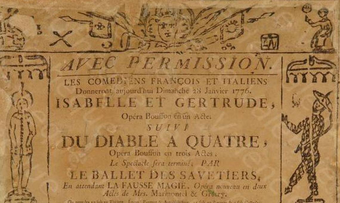 Annonce de représentions de diverses pièces de théâtre, 1776 - source : Gallica-Patrimoine numérique de la ville de Valenciennes