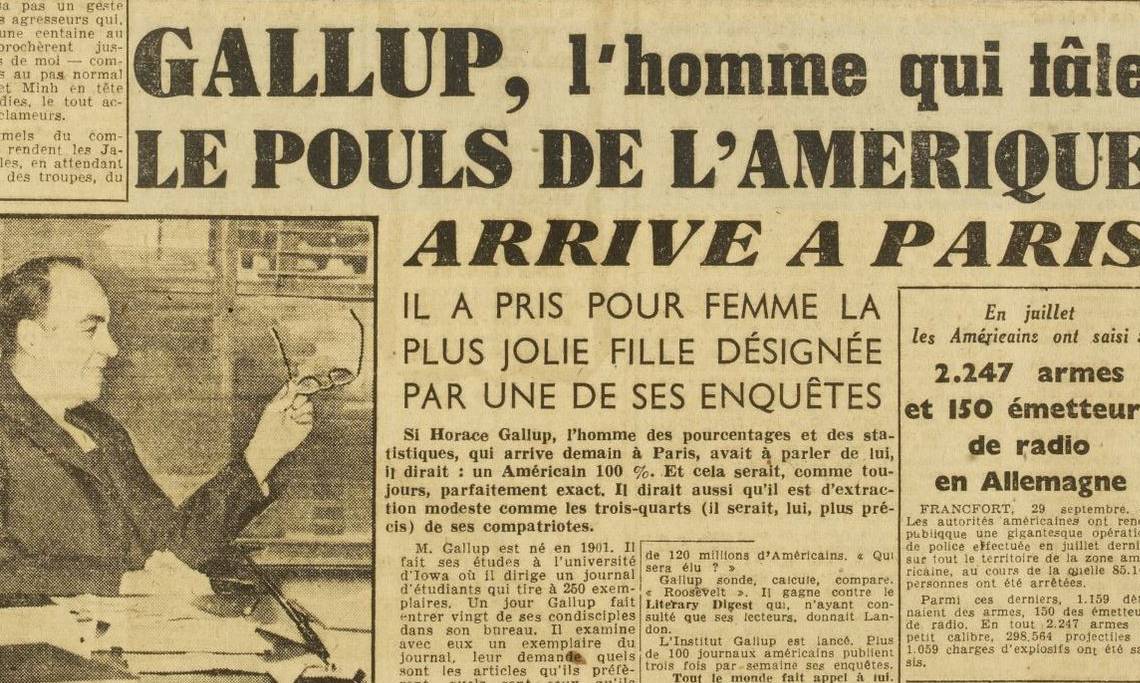 « George Gallup, l'homme qui tâte le pouls de l'Amérique », France-Soir, septembre 1945 - source : RetroNews-BnF