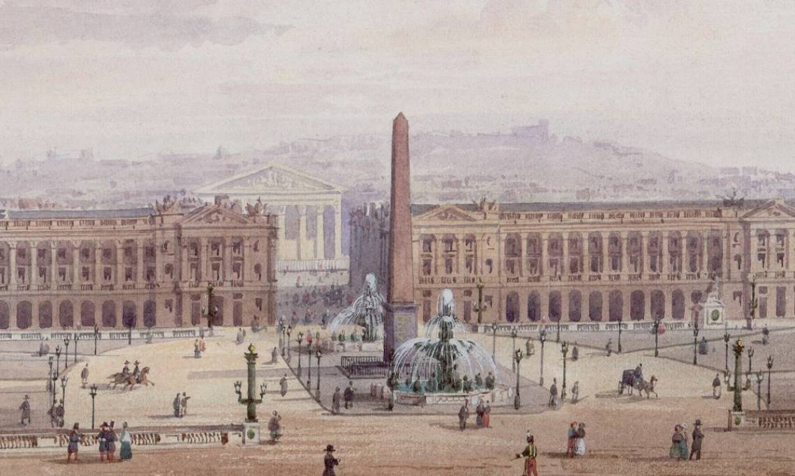 Place de la Concorde, alors place Louis XV, dessin de Gaspard Gobaut, 1850 - source : Gallica-BnF