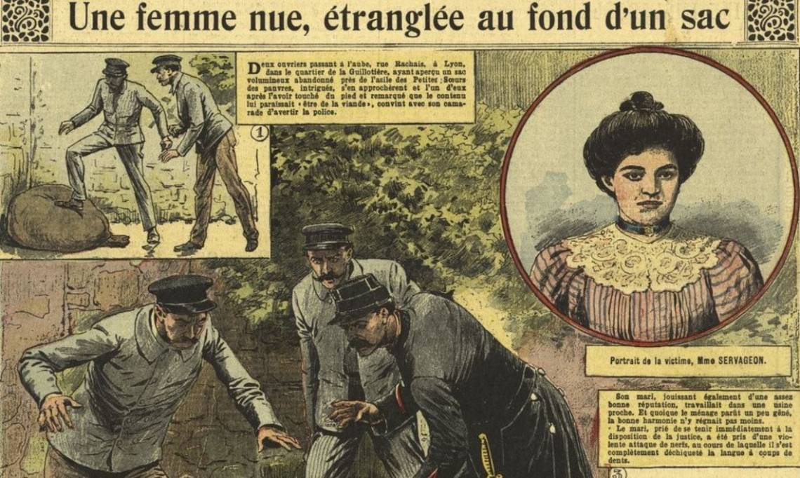 « Une femme nue, étranglée au fond d'un sac », Une de L’œil de la police, 1908 - source : Gallica-BnF