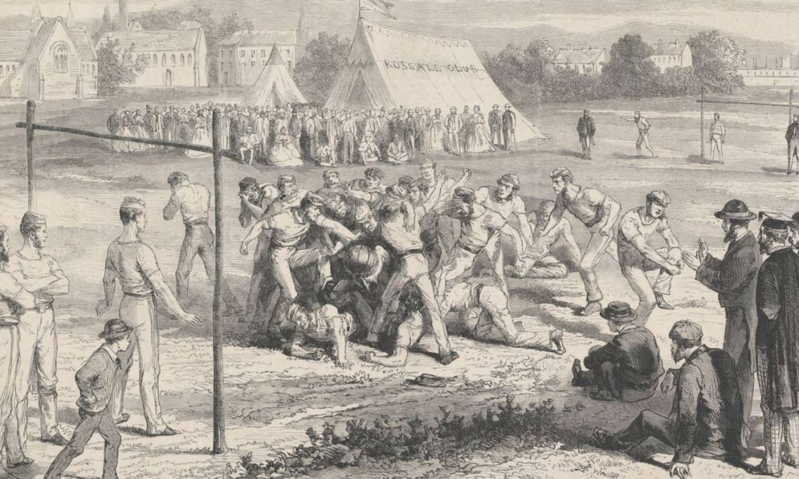 « Le football (jeu de ballon à pied), sport national d’hiver », illustration parue dans Le Monde Illustré, 1867 – source : RetroNews-BnF