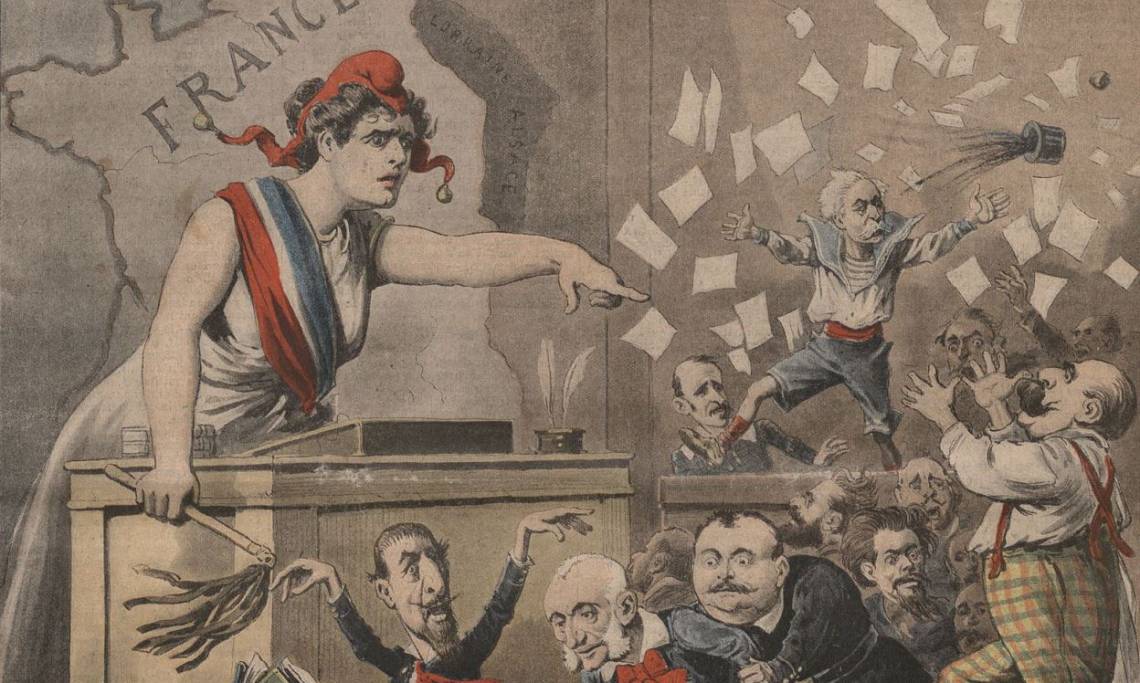 « Si vous continuez, je vous mets tous à la porte !!! », dessin d’Henri Meyer, Le Petit Journal, Supplément illustré, 1898 – source : RetroNews-BnF