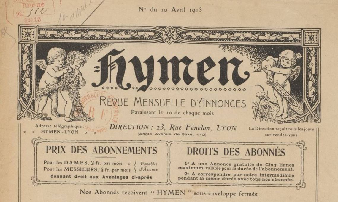 Une d'Hymen : revue mensuelle d'annonces, 1913 - source : Gallica-BnF