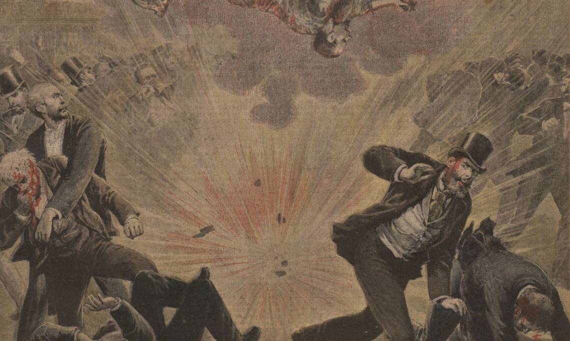 « L'attentat d'Aniche, mort de l'assassin », Une du Petit Journal, supplément du dimanche, 1895 - source : RetroNews-BnF