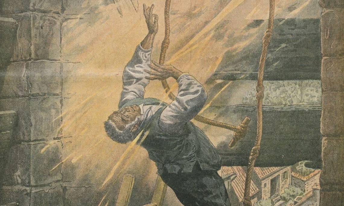 Une du Petit Journal supplément illustré, « Un sonneur de cloches foudroyé », 1910 - source : RetroNews-BnF