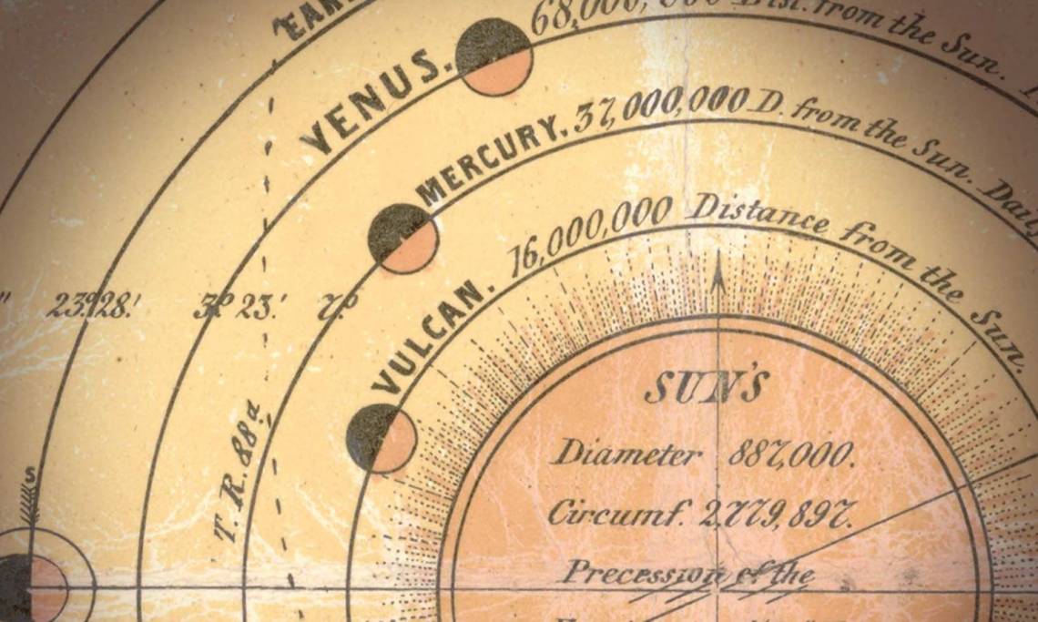 Lithographie du Système solaire prenant en compte l'existence de Vulcain, 1846 - source : Library of Congress-WikiCommons
