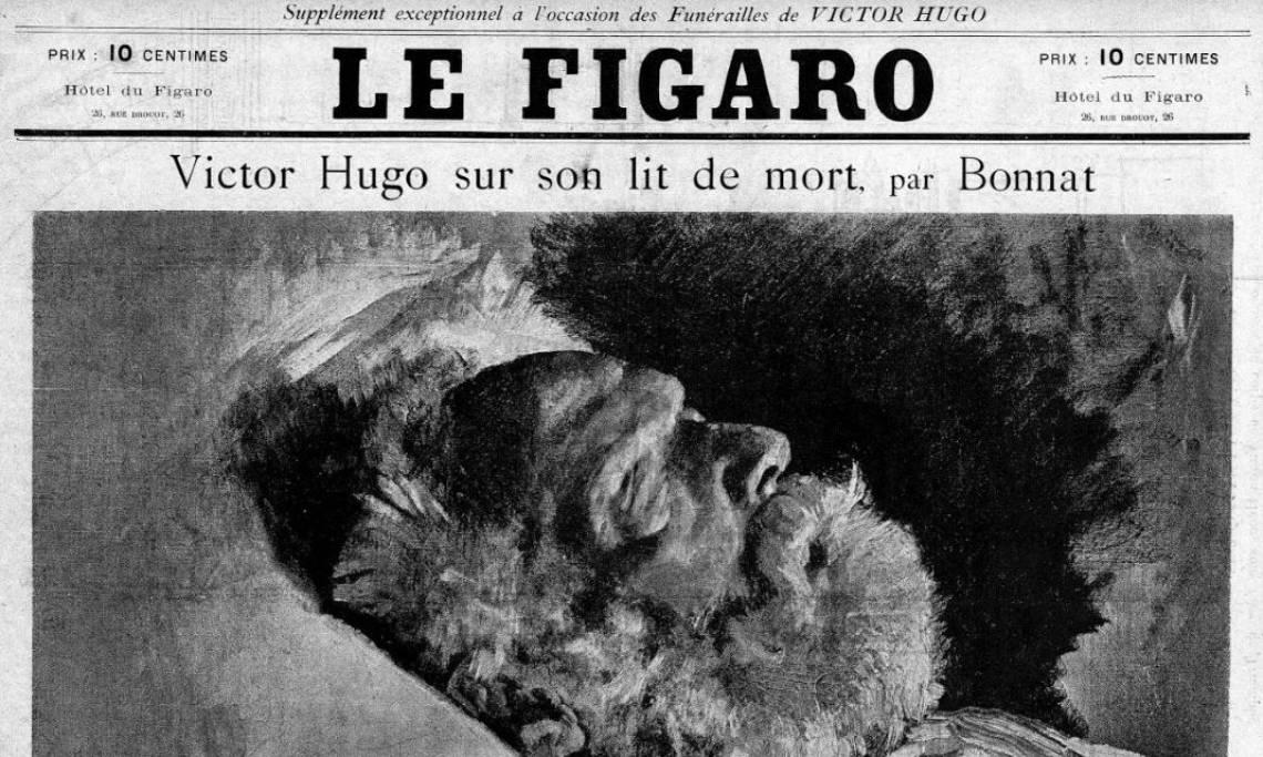 « Victor Hugo sur son lit de mort, par Bonnat », Le Figaro supplément littéraire du dimanche, 30 mai 1885 – source : RetroNews-BnF