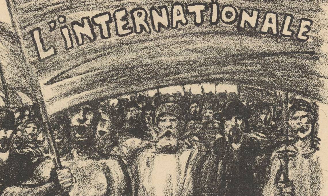 Illustration du chant des travailleurs « L'Internationale », estampe de Steinlen, 1895 - source : Gallica-BnF