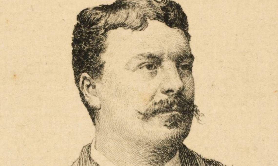 Guy de Maupassant dessiné par Paul-Edmé Le Rat, estampe, 1884 - source : Gallica-BnF