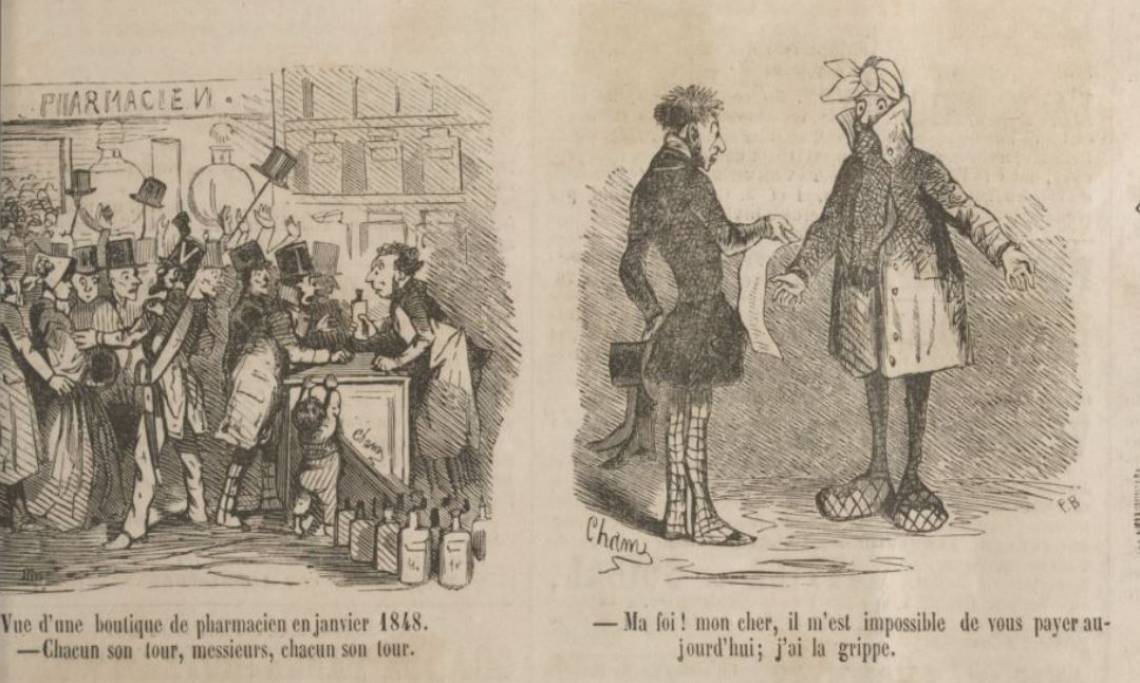 Première "Revue" de Cham publiée et consacrée à la grippe, Le Charivari, 1848 - source : RetroNews-BnF