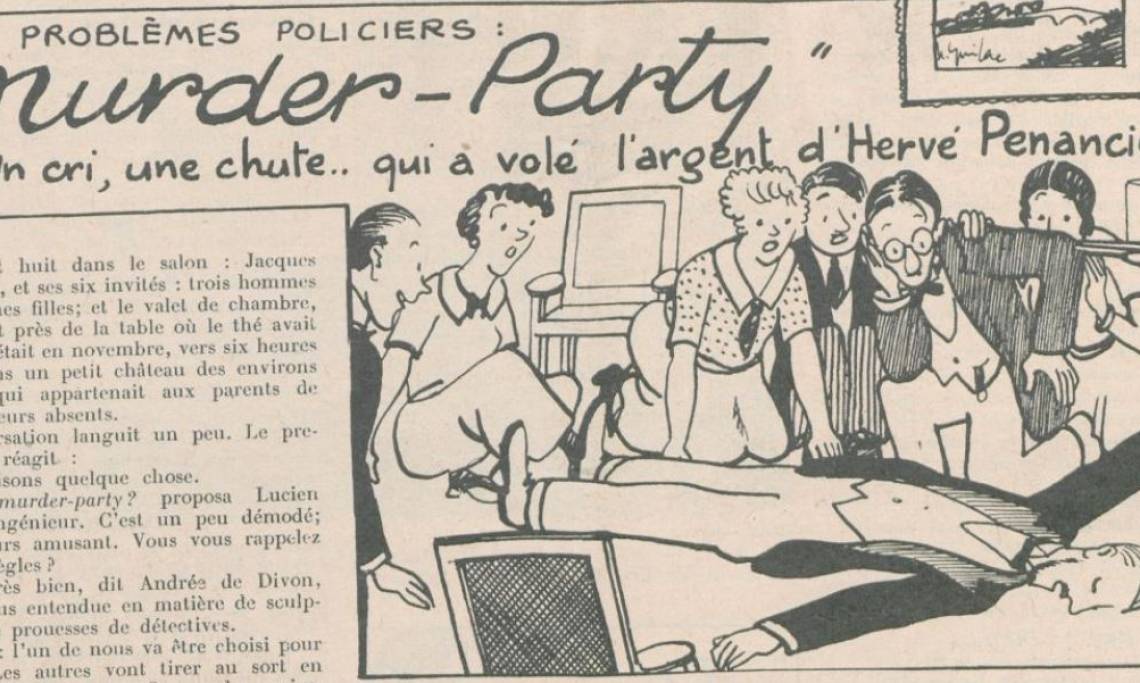 Illustration de la nouvelle policière "Murder party" parue dans l'hebdomadaire Jeunesse Magazine, 1939 - source : RetroNews-BnF