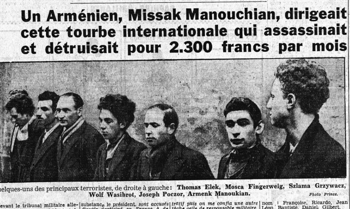 Une du journal collaborationniste Le Matin au lendemain de l'exécution des résistants du FTP-MOI, 1944 - source : RetroNews-BnF