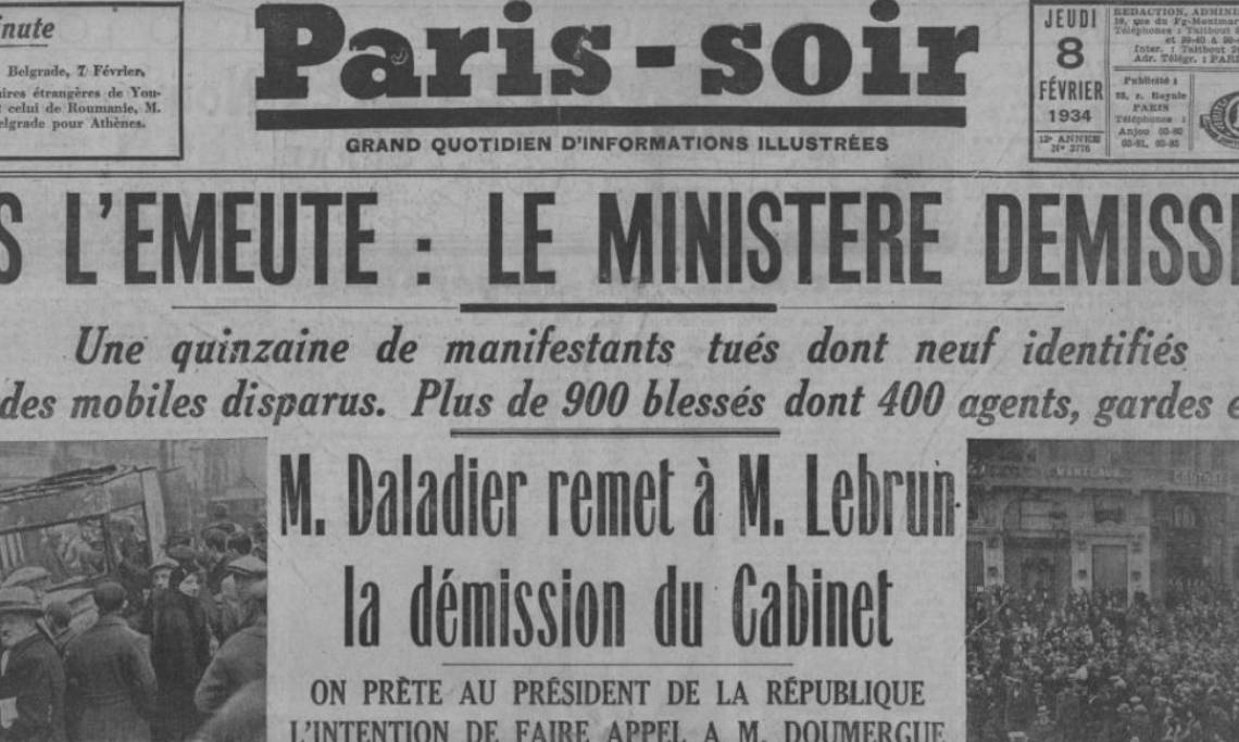 Une de "Paris-Soir" consacrée aux émeutes antiparlementaires du 6 février 1934 - source : RetroNews-BnF