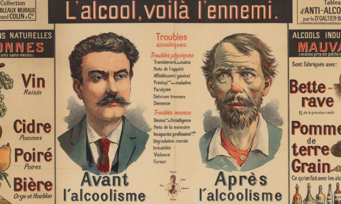 « L'alcool, voilà l'ennemi », tableau mural contre l'alcoolisme par le Docteur Galtier-Boissière, Armand Colin, 1900 - source : Gallica-BnF