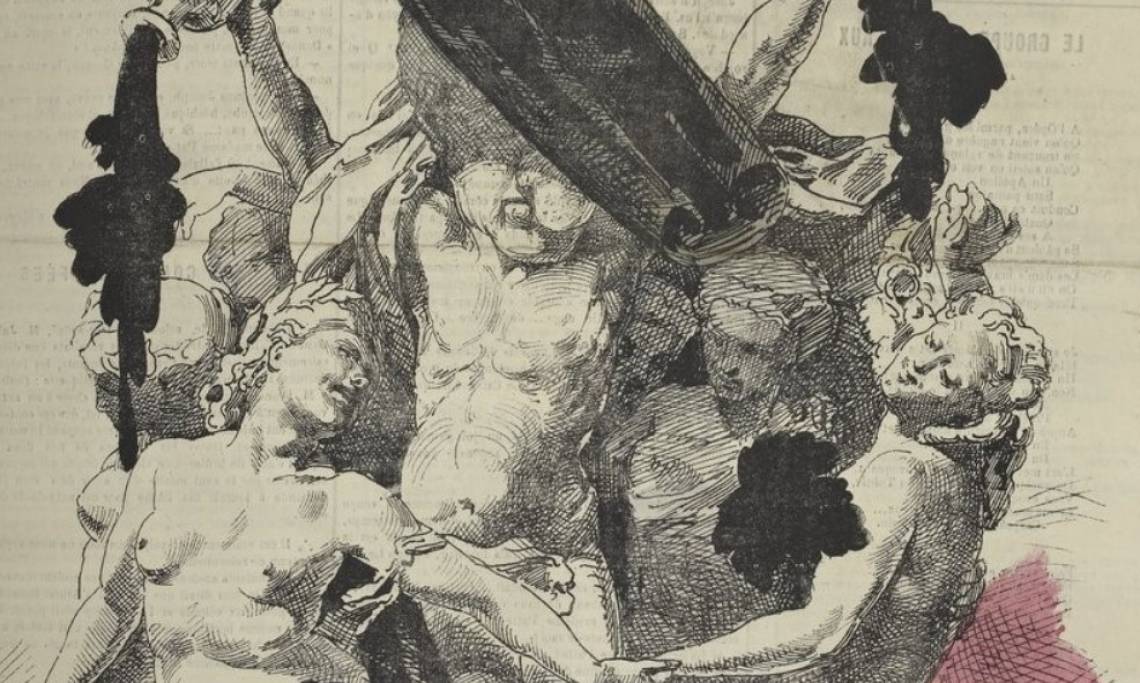 "L'accident Carpeaux", dessin humoristique revenant sur l'épisode de vandalisme survenu sur la sculpture de Carpeaux, André Gill, L'Eclipse, 1869 - source : RetroNews-BnF