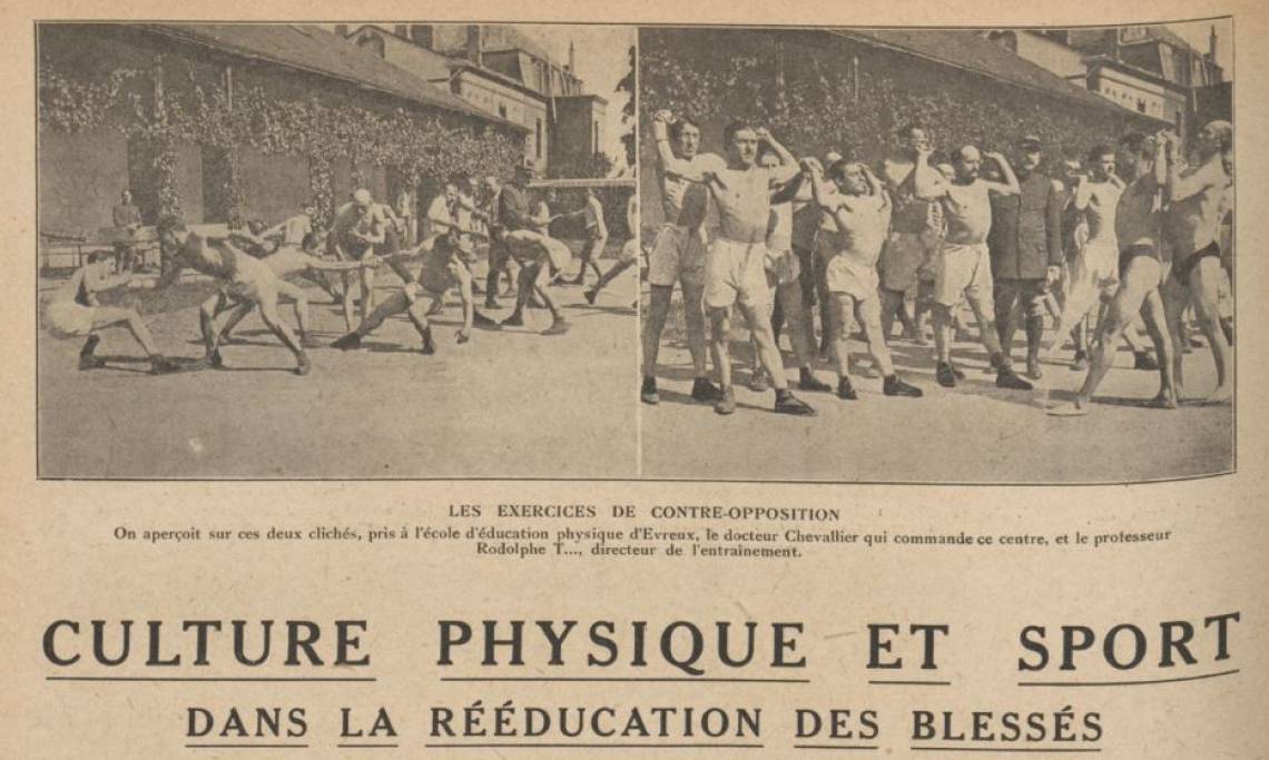 « Culture physique et sport dans la rééducation des blessés », La Vie au grand air, 1917 - source : RetroNews-BnF