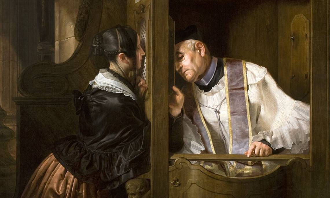 La Confession, tableau de Giuseppe Moltini, 1838 - source : Artgate Fondazione-WIkiCommons