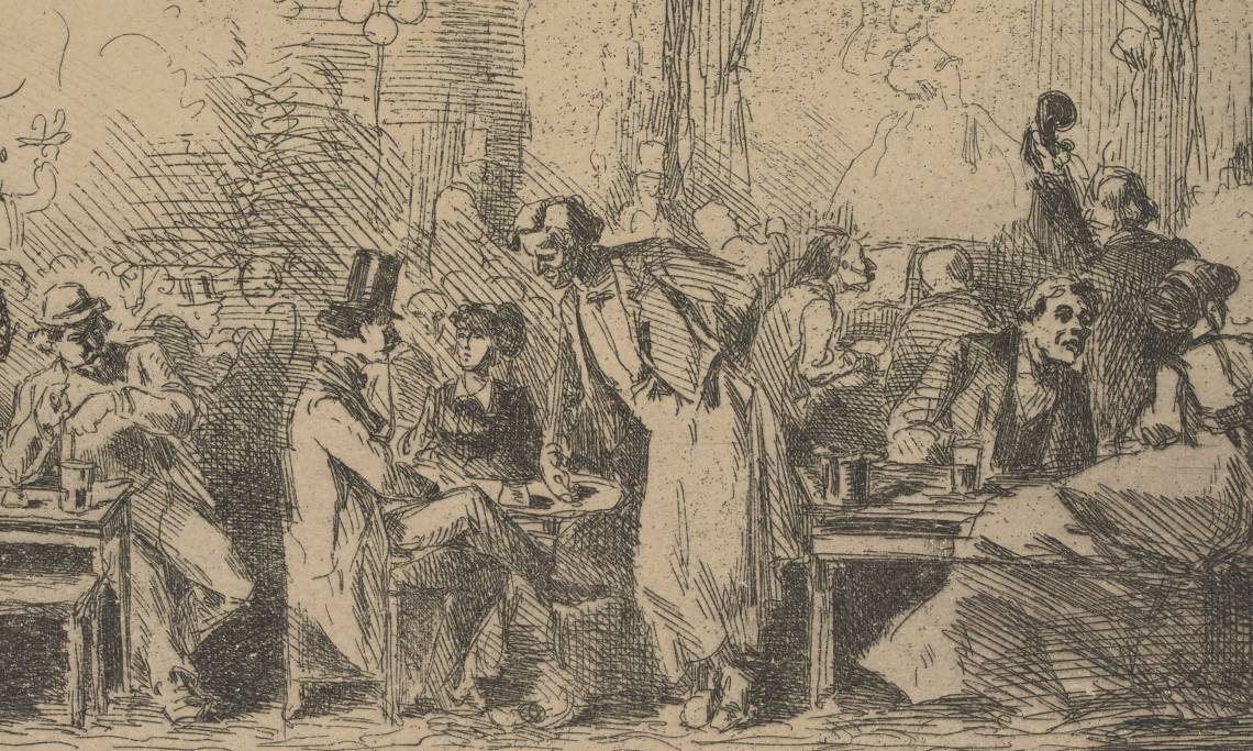 "Dans un café", estampe d'Henry Somm, 1881 - source : Gallica-BnF