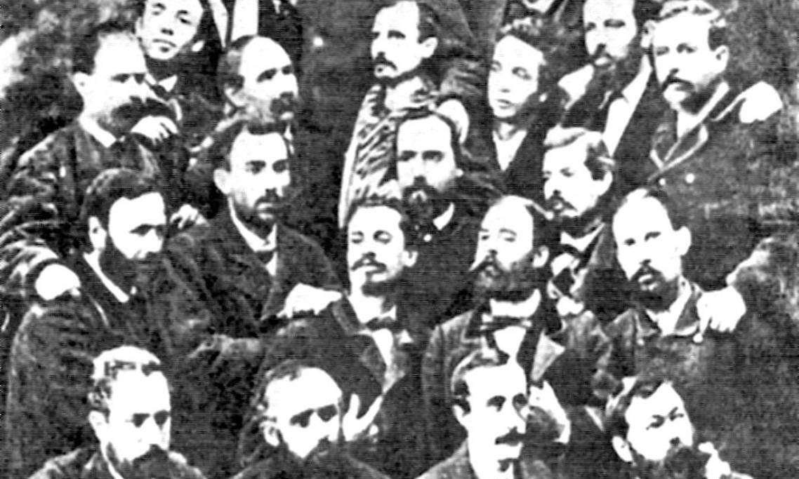 Le groupe fondateur de la Première Internationale ouvrière à Madrid, autour de Giuseppe Fanelli, circa 1869 - source : WikiCommons