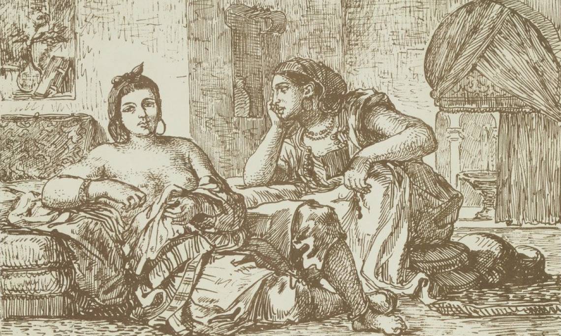 Femmes d'Alger, estampe d'Eugène Delacroix, circa 1850 - source : Gallica-BnF