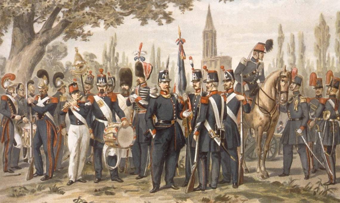La garde nationale strasbourgeoise, illustration d'Emile Schweitzer, 1848 - source : Gallica-BNU de Strasbourg