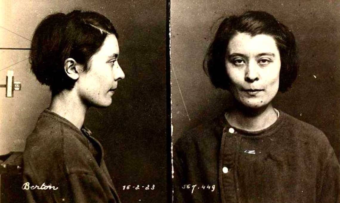 Photo d'identité judiciaire de Germaine Berton, meurtrière du chef des Camelots du roi Marius Plateau, 1923 - source : WikiCommons