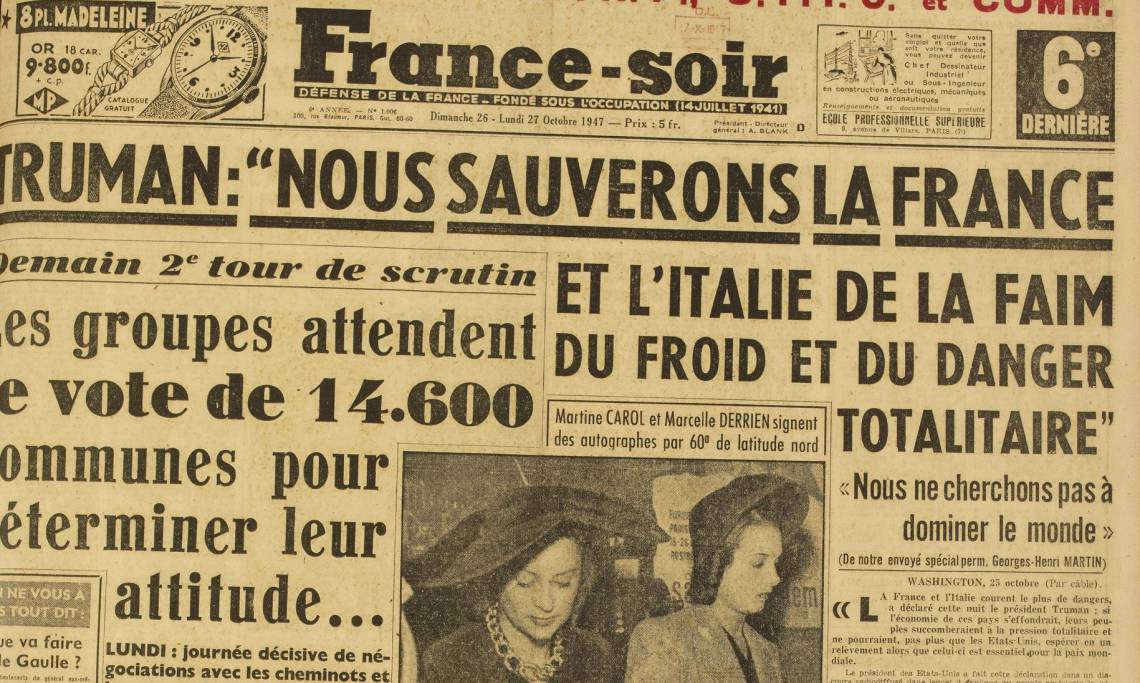 Une de France-soir, 26 octobre 1947 - source : RetroNews-BnF