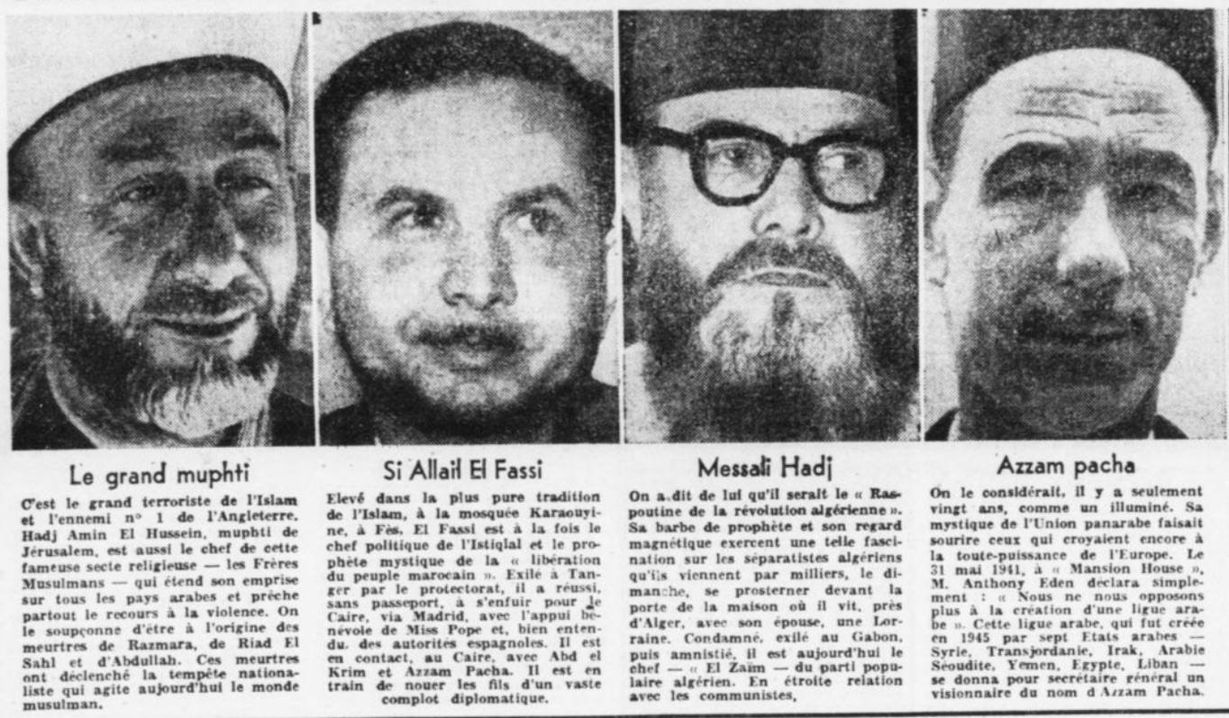 « Chacun de ces visages incarne un aspect de la guerre sainte », L'Intransigeant, 1951 - source : RetroNews-BnF